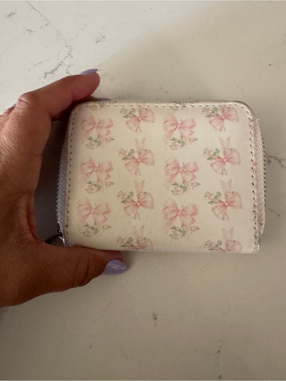Love shack fancy look Pastel Pink Bow Print Zip Wallet - Women's Small Card Case